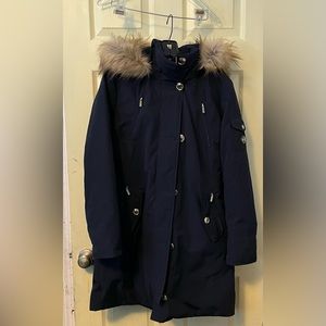 Micheal Kors hooded fake fur trim coat
